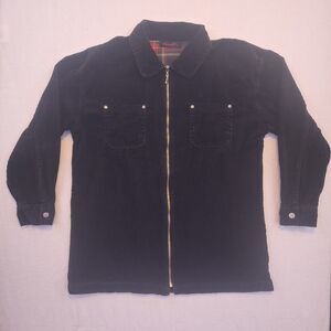 vtg Denim & Co Wide Wale womens Corduroy Black Jacket Chore Zip Front Small